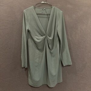 Zara Olive Elegant Draped Long Sleeve Dress